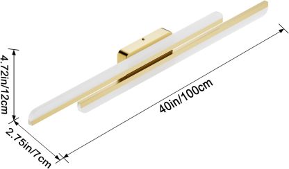 40" Modern LED Gold Vanity Lights 40W Frosted Aluminum Gold Bathroom Vanity Light Fixtures Over Long Mirror Modern Gold Bath Lighting 6000K White Light