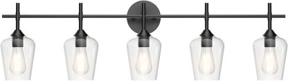 Vintage Black Bathroom Vanity Light 5-Lights Industrial Matte Black Finish with Clear Glass Vanity Lights Farmhouse Bathroom Lighting fixtures