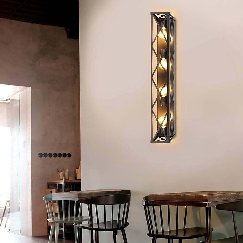 4-Light Industrial Vanity Lights, Bathroom Wall Mount Light Porch Wall Sconces Lamp, Vintage Brown Metal Farmhouse Wall Lighting Fixture