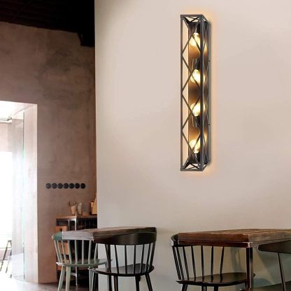 4-Light Industrial Vanity Lights, Bathroom Wall Mount Light Porch Wall Sconces Lamp, Vintage Brown Metal Farmhouse Wall Lighting Fixture