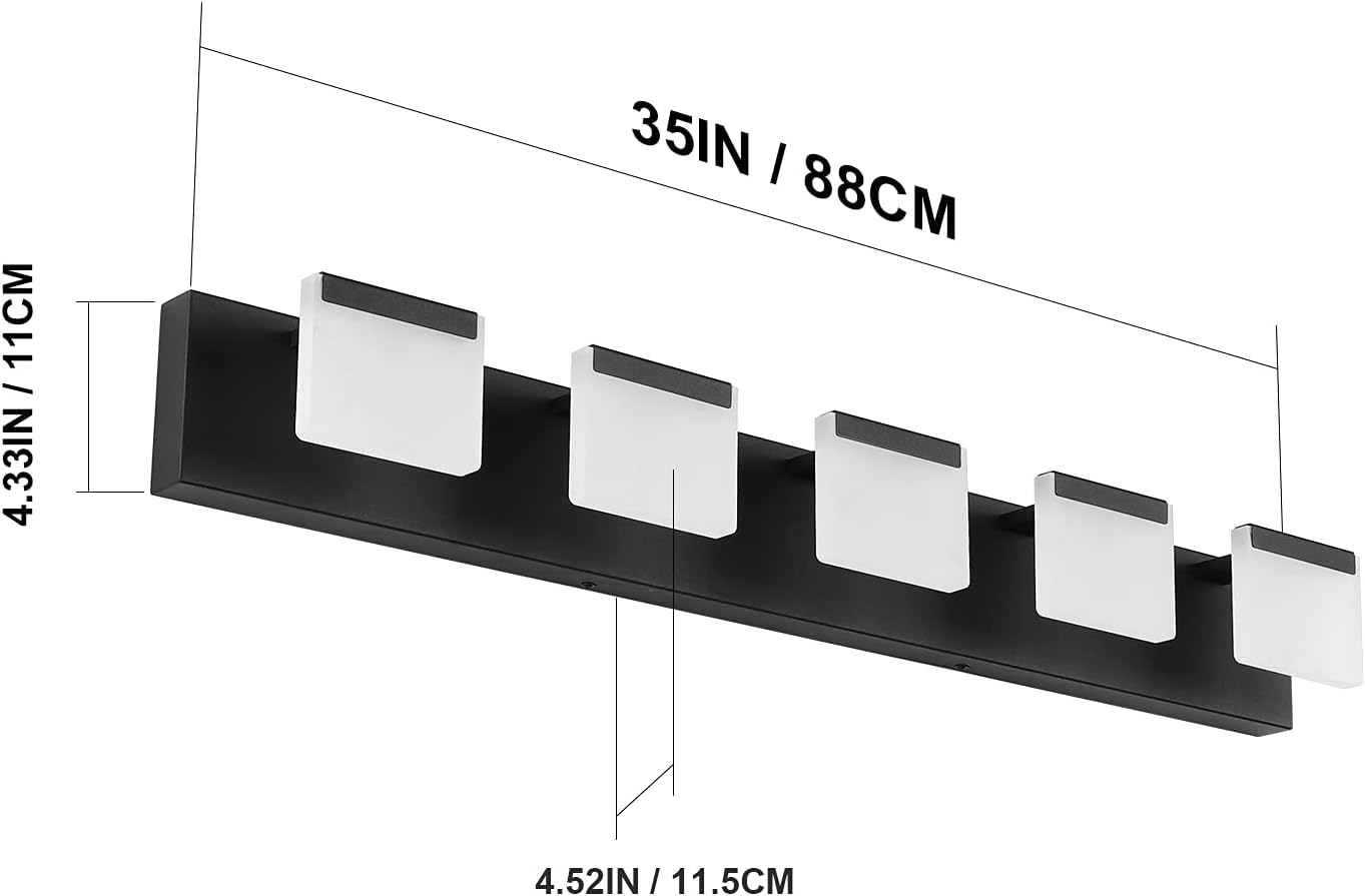 LED Modern Bathroom Vanity Light 5 Light Acrylic Matte Black Modern Bathroom Vanity Lighting Fixtures Black Vanity Light for Bathroom