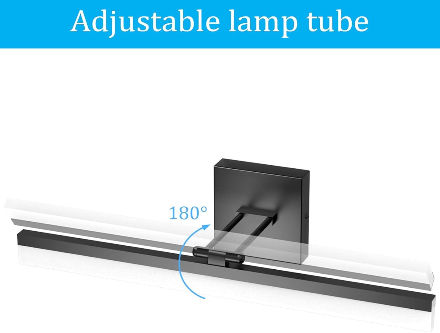 24" LED Modern Black Vanity Light 14W Adjustable Matte Black Bathroom Vanity Light Modern LED Bathroom Vanity Light Fixtures Over Mirror (6000K Cool White Light)