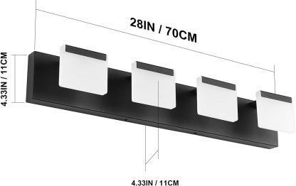 4 Light Black Bathroom Vanity Light Fixtures Acrylic Matte Black Vanity Light Fixtures LED Modern Bathroom Vanity Lights Over Mirror
