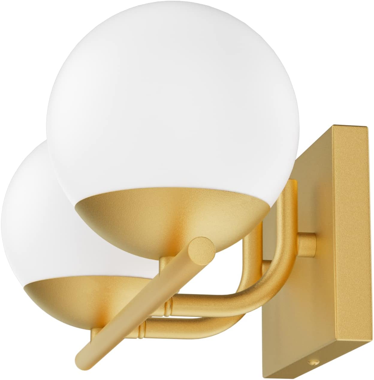 Gold Bathroom Vanity Light 2-Light Mid Century Modern Bathroom Vanity Light Fixtures Gold Milky Glass Globe Bathroom Wall Light