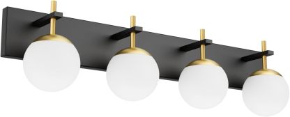 Mid Century Modern Vanity Lights for Bathroom 4-Light Milky Glass Globe Modern Bathroom Vanity Lights Over Mirror, Black/Golden Bathroom Wall Light Fixture (Exclude Bulb)
