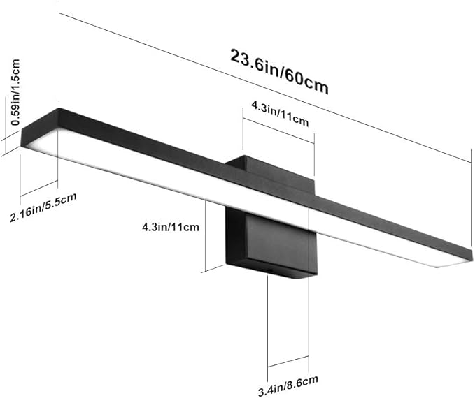 24 inch Modern LED Black Vanity Light 20W Frosted Aluminum for Bathroom Vanity Lighting Fixtures Natural White 4500K