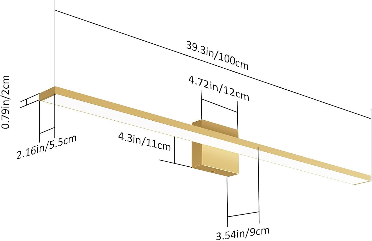 Modern LED Gold Vanity Light for Bathroom 40inch 38W Frosted Aluminum Gold Bathroom Wall Lighting Fixtures Over Mirror White Light 6000K