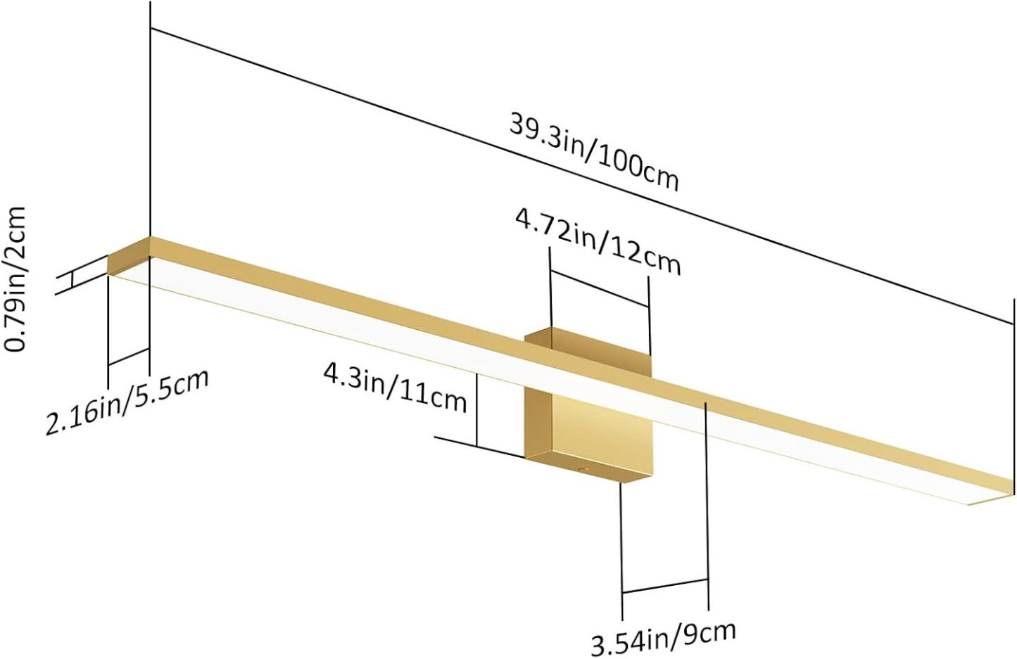 Modern LED Gold Vanity Light for Bathroom 40inch 38W Frosted Aluminum Gold Bathroom Wall Lighting Fixtures Over Mirror White Light 6000K