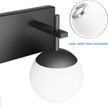 Matte Black Bathroom Vanity Light 3-Light Mid Century Modern Black Bathroom Lights Fixtures Milky Glass Globe Matte Black Bathroom Wall Light Fixture (Exclude Bulb)