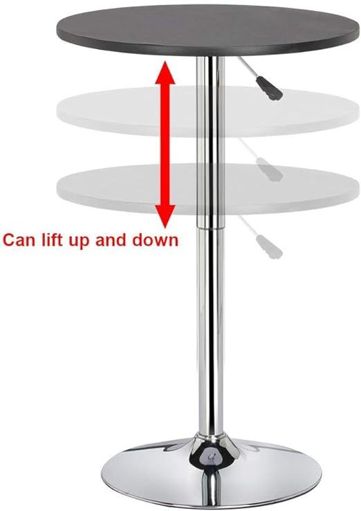 Adjustable Round Pub Table Counter Bar Height MDF Top Table 360 Degree Swivel Bar Tables Tall Cocktail Tables Bistro Table, Black