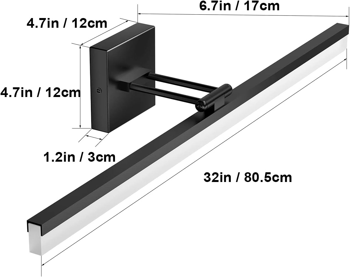 32" Matte Black Bathroom Vanity Light 18W Adjustable Vanity Light Modern LED Black Vanity Lighting Fixtures for Bathroom (6000K Cool White Light)