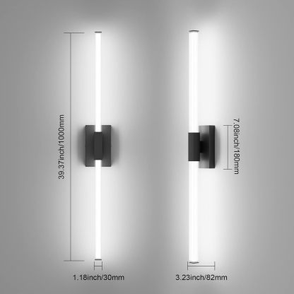 Black 40inch Bathroom Vanity Lights Fixtures Over Mirror 32W Modern LED Modern LED Matte Black Vanity Light for Bathroom(5500K White Light)