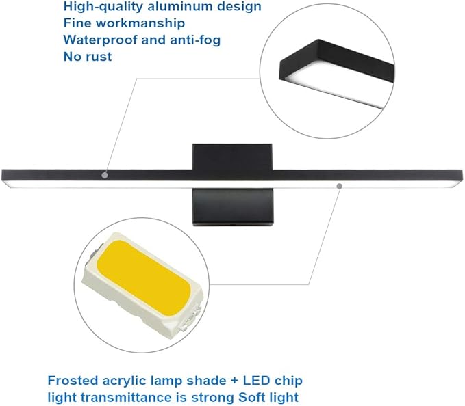 24 inch Modern LED Black Vanity Light 20W Frosted Aluminum for Bathroom Vanity Lighting Fixtures Natural White 4500K