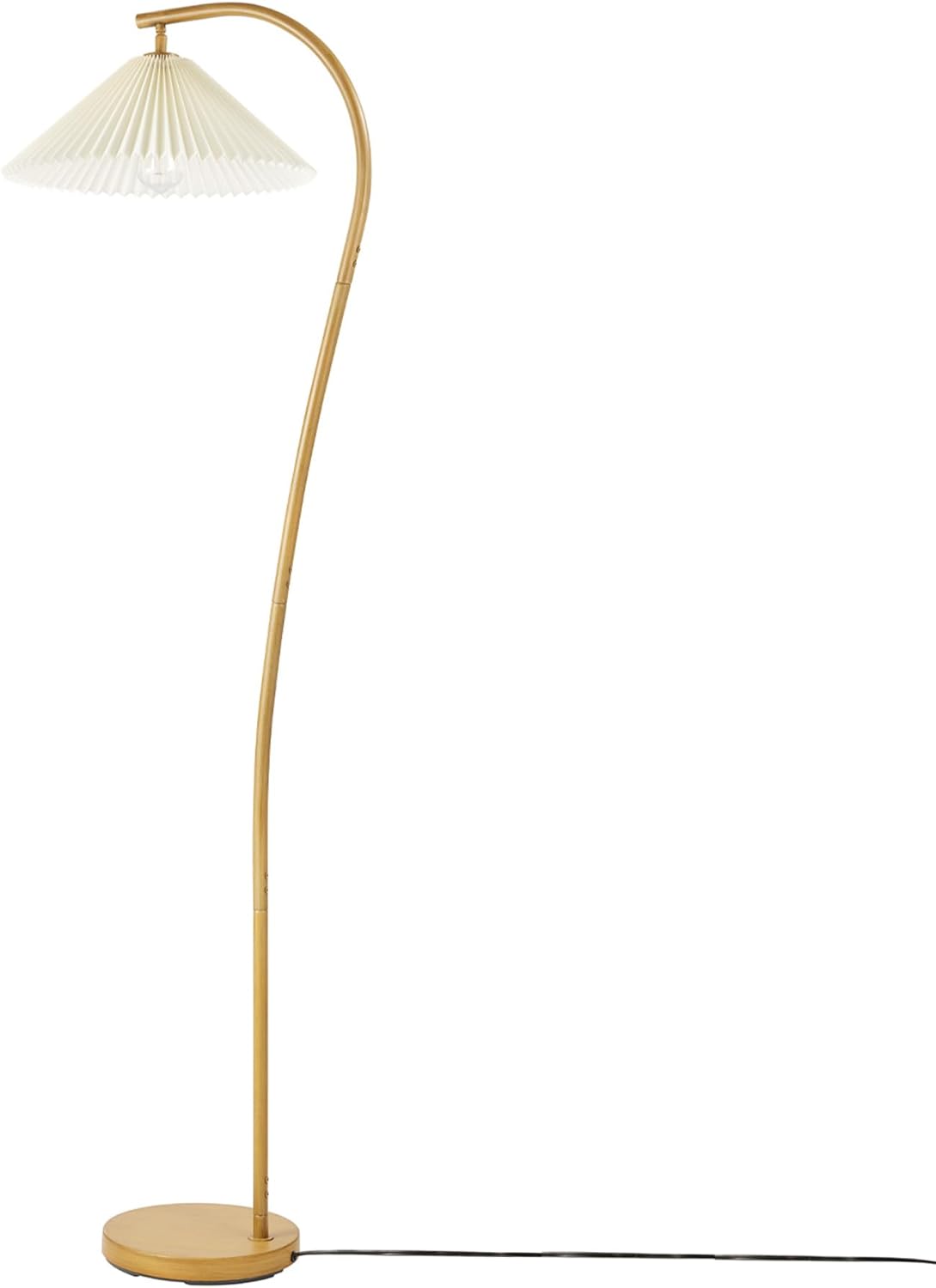 62" Floor Lamp, Faux Wood Finish, White Pleated Fabric Shade, Pivot Joint on Shade