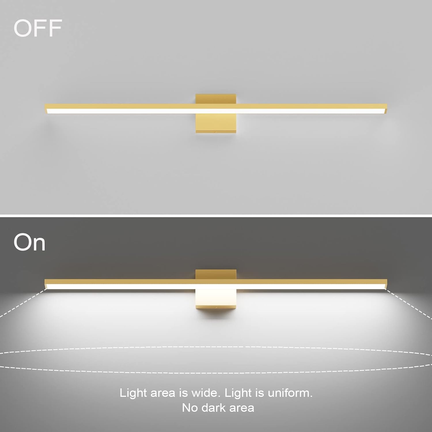 Modern LED Gold Vanity Light for Bathroom 40inch 38W Frosted Aluminum Gold Bathroom Wall Lighting Fixtures Over Mirror White Light 6000K