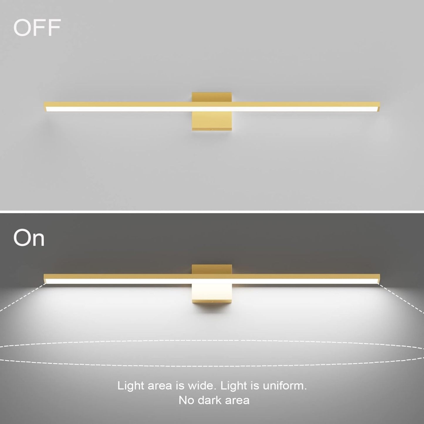 Modern LED Gold Vanity Light for Bathroom 40inch 38W Frosted Aluminum Gold Bathroom Wall Lighting Fixtures Over Mirror White Light 6000K