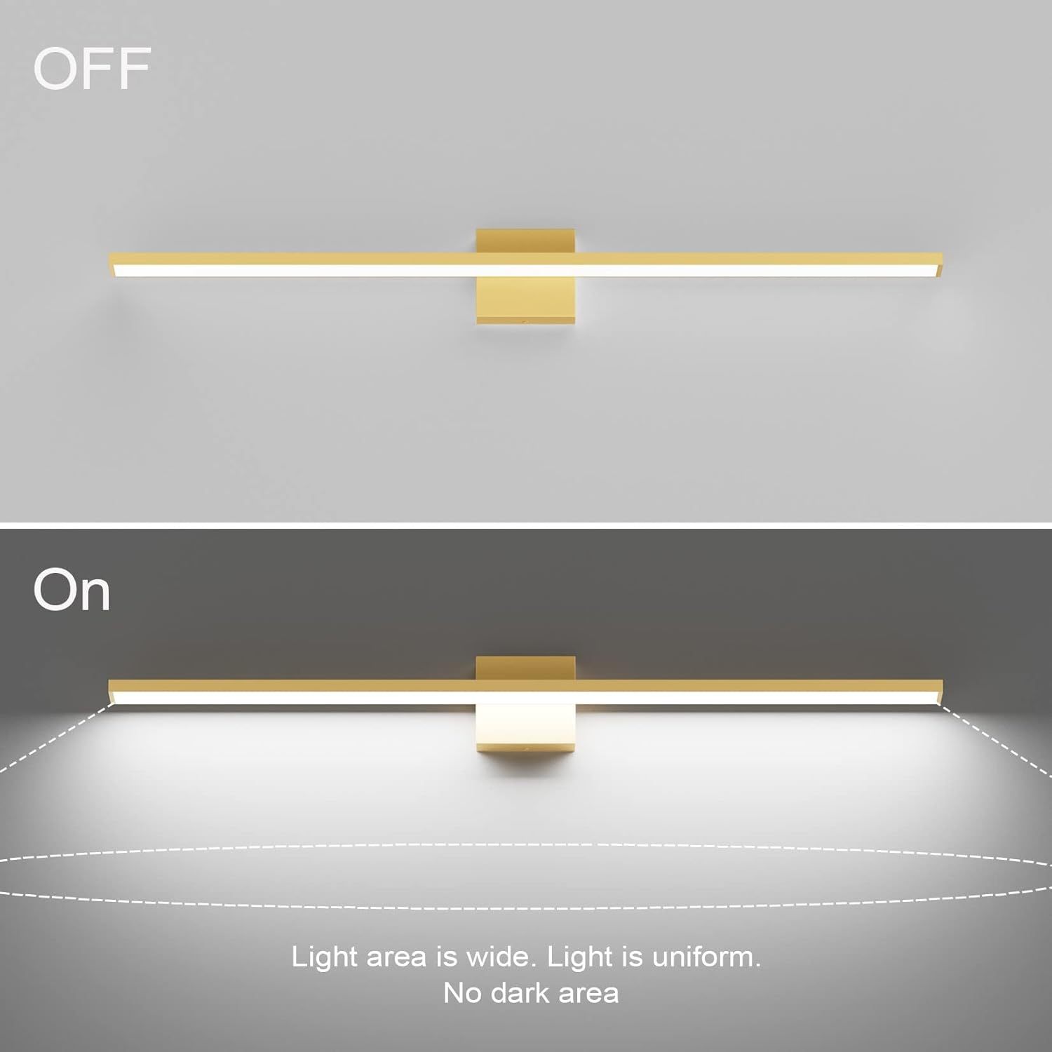 Modern LED Gold Vanity Light for Bathroom 40inch 38W Frosted Aluminum Gold Bathroom Wall Lighting Fixtures Over Mirror White Light 6000K