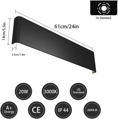 24 inch LED Wall Sconce Lighting, 20W Black Vanity Lights for Bathroom Vanity, Matte Black Modern Warm White 2700-3200K