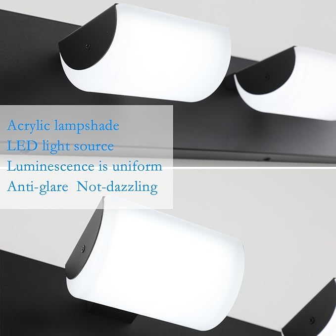 Modern Black Vanity Lights 5 Light Matte Black Modern Acrylic Bathroom Wall Lighting Fixtures Over Mirror (White Light 6000K)