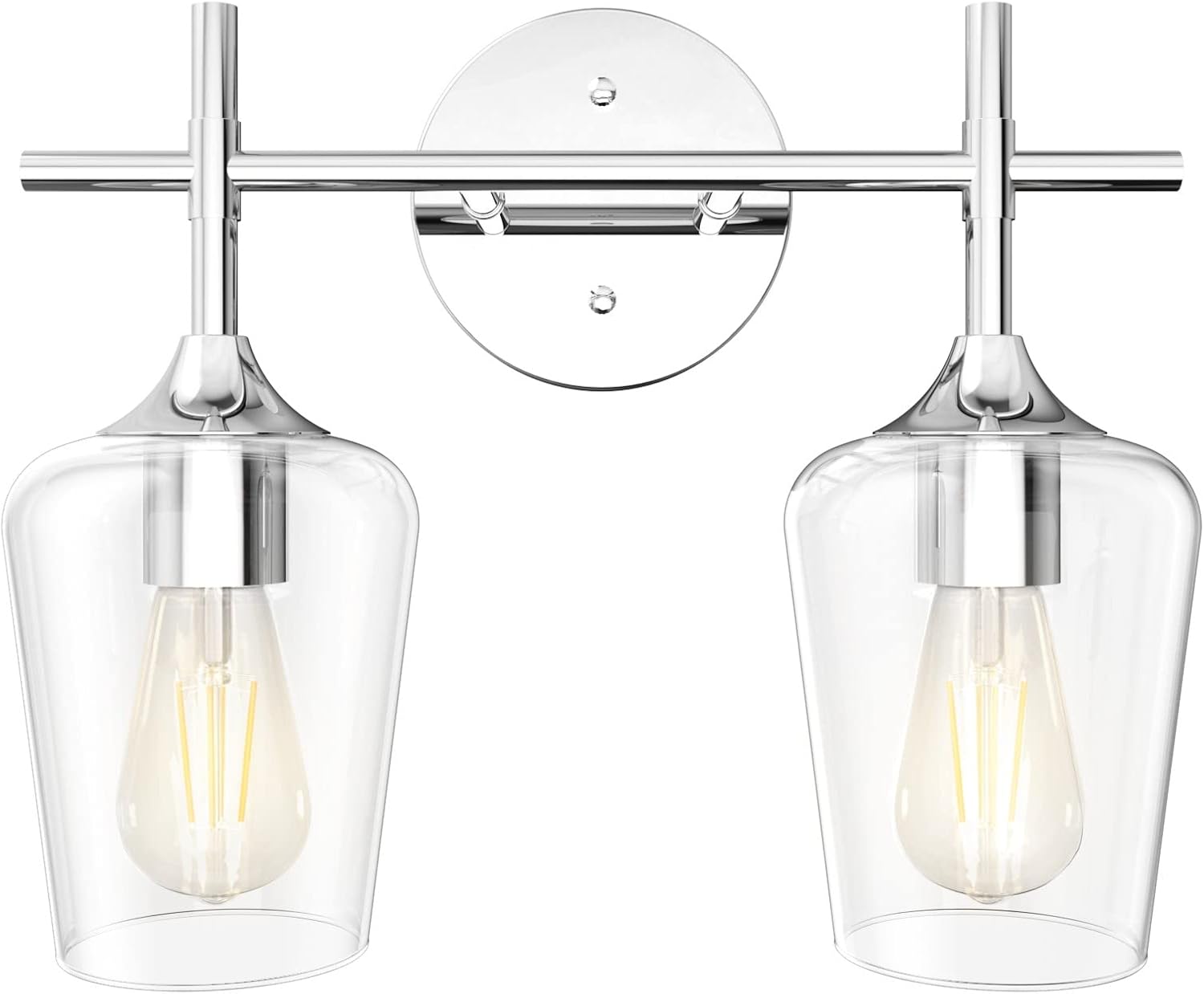 Chrome Bathroom Light Fixtures 2-Lights with Clear Glass Modern Wall Mount Lighting Industrial Farmhouse Bathroom Vanity Lights Wall Sconce Chrome