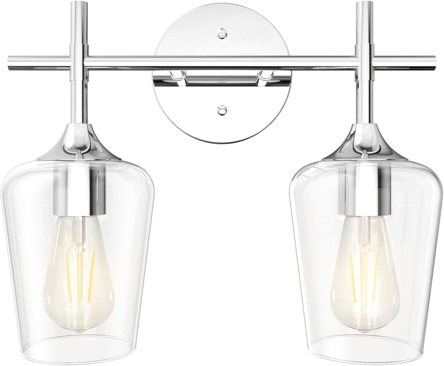 Chrome Bathroom Light Fixtures 2-Lights with Clear Glass Modern Wall Mount Lighting Industrial Farmhouse Bathroom Vanity Lights Wall Sconce Chrome