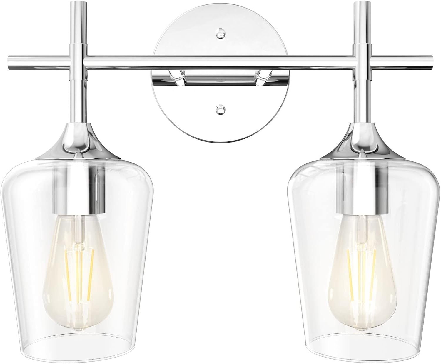 Chrome Bathroom Light Fixtures 2-Lights with Clear Glass Modern Wall Mount Lighting Industrial Farmhouse Bathroom Vanity Lights Wall Sconce Chrome