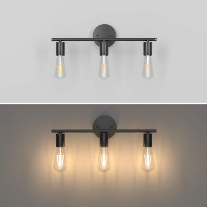 Black Wall Sconce 3 Light Industrial Matte Black Vanity Light Fixtures, Vintage Edison Wall Lamp Lighting Fixture for Bathroom