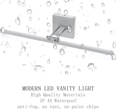 24" LED Modern Silver Vanity Light 14W Adjustable Vanity Light for Bathroom Silver Modern LED Bathroom Vanity Light Fixtures Over Mirror (6000K Cool White Light)