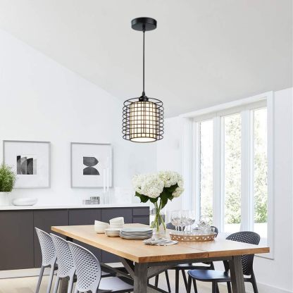 Vintage Adjustable Pendant Lighting, 6.88 Inch Metal Hanging Pendant Light Fixture with Cage Shade, Retro Ceiling Hanging Dining Light Fixture for kitchen island/Dining Hall/Hallway/Bar, E26 Base