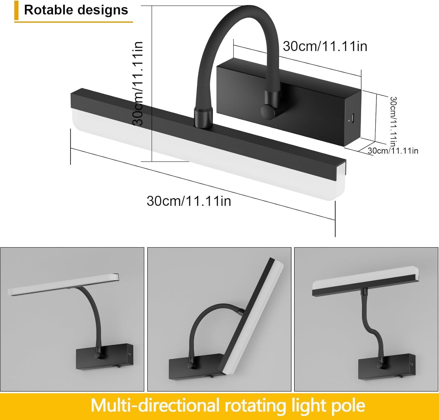 Picture Light Battery Operated LED Dimmable Painting Light with Remote, Rotatable Light Tube with 3 Lighting Modes, Dimmable Display Light with Timer for Painting Picture Frame Portrait Art