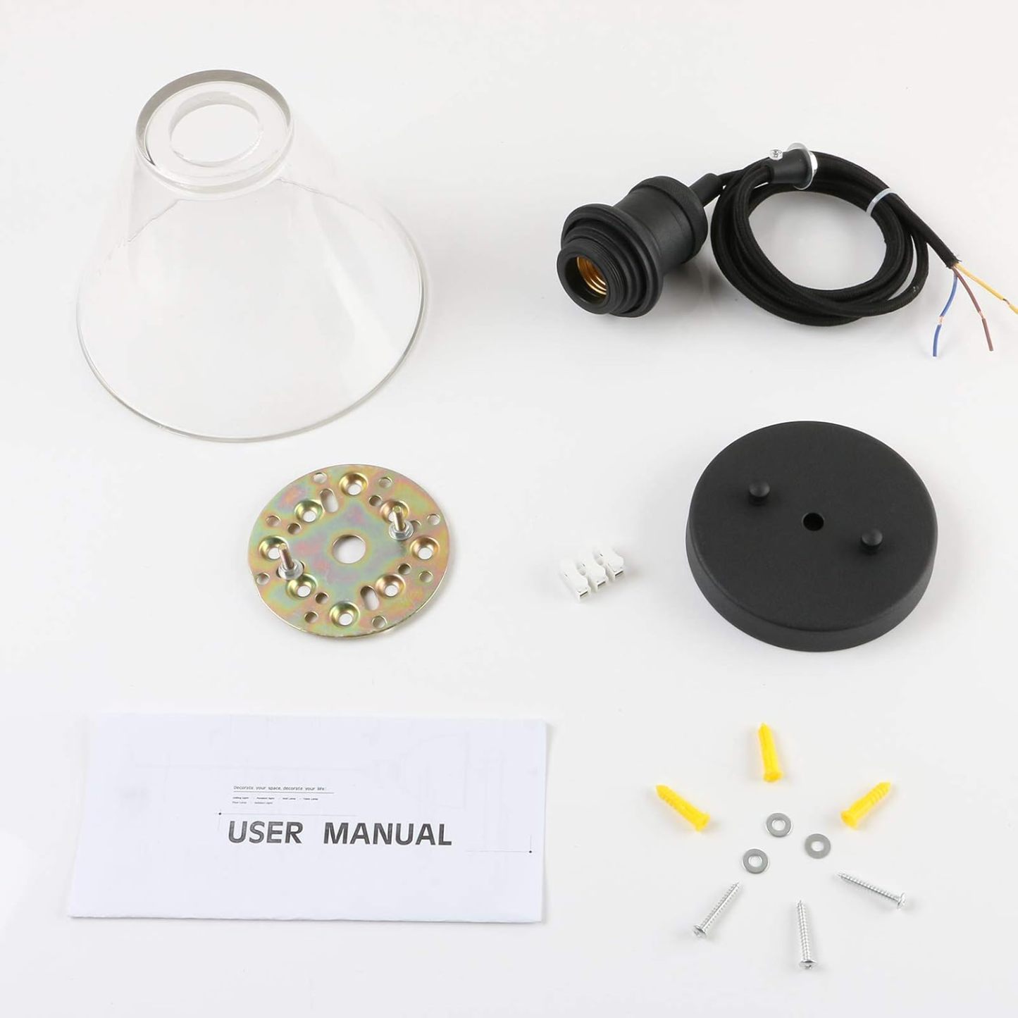 1-Light Vintage Edison Hanging Pendant Light, Mini Semi Flush Mount Light Fixture Funnel Flared Clear Glass Shade for Kitchen Bathroom Porch Living Room Dinning Room Hotels Bar Island(Black)