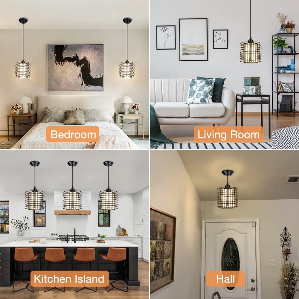 Vintage Adjustable Pendant Lighting, 6.88 Inch Metal Hanging Pendant Light Fixture with Cage Shade, Retro Ceiling Hanging Dining Light Fixture for kitchen island/Dining Hall/Hallway/Bar, E26 Base