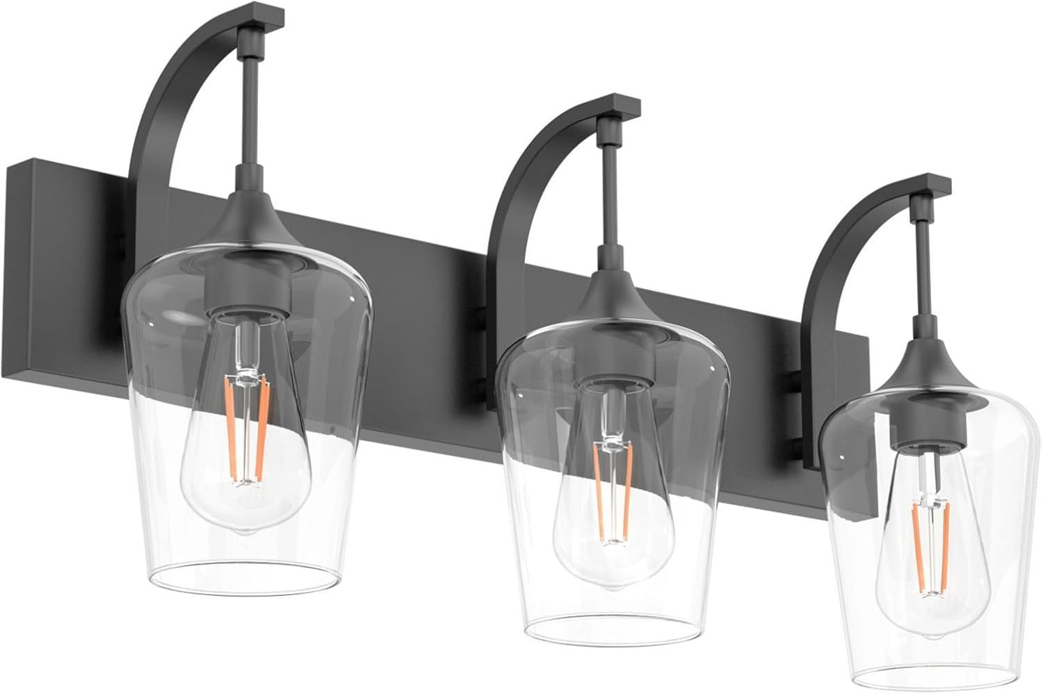 Matte Black Vanity Light Fixtures 3-Lights Industrial Black Bathroom Vanity Light with Clear Glass Vintage Edison Bathroom Wall Lighting Fixtures