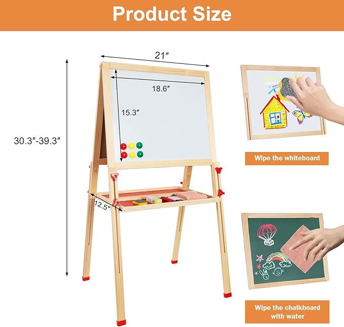 Wooden Easel for Kids, Standing Art Easel for Kids 3, 4, 5, 6, 7, 8 Years Old Boy & Girls