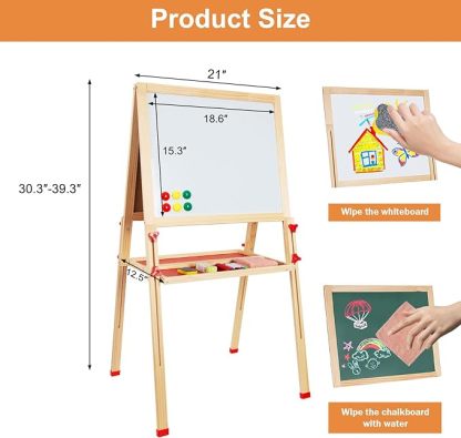 Wooden Easel for Kids, Standing Art Easel for Kids 3, 4, 5, 6, 7, 8 Years Old Boy & Girls