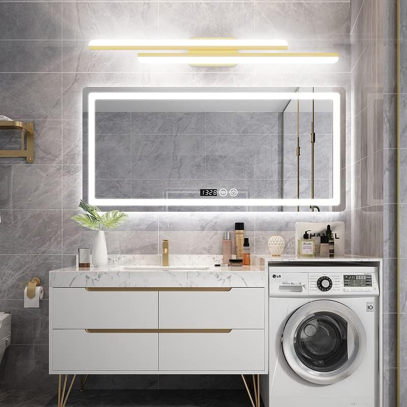 40" Modern LED Gold Vanity Lights 40W Frosted Aluminum Gold Bathroom Vanity Light Fixtures Over Long Mirror Modern Gold Bath Lighting 6000K White Light