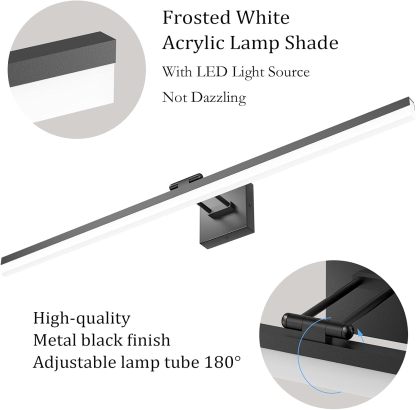 40" Modern LED Matte Black Bathroom Vanity Light 24W Adjustable Black Vanity Lighting Modern LED Bathroom Vanity Light Fixtures Over Mirror (6000K Cool White Light)