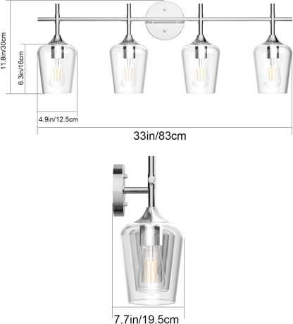 Chrome Bathoom Vanity Light 4 Light Industrial Farmhouse Chrome Bathroom Light Fixtures Over Mirror Clear Glass Chrome Vanity Light for Bathroom Wall Lighting Fixtures Over Mirror
