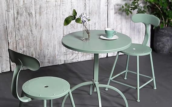 Patio Bistro Metal Dining Table, Outdoor Steel Slat Round Table for 2 Person,Diameter 23.6", Furniture Table for Backyard, Garden, Lawn and Porch - Pea Green