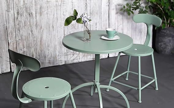 Patio Bistro Metal Dining Table, Outdoor Steel Slat Round Table for 2 Person,Diameter 23.6", Furniture Table for Backyard, Garden, Lawn and Porch - Pea Green