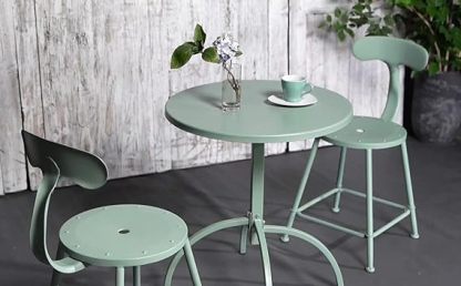 Patio Bistro Metal Dining Table, Outdoor Steel Slat Round Table for 2 Person,Diameter 23.6", Furniture Table for Backyard, Garden, Lawn and Porch - Pea Green
