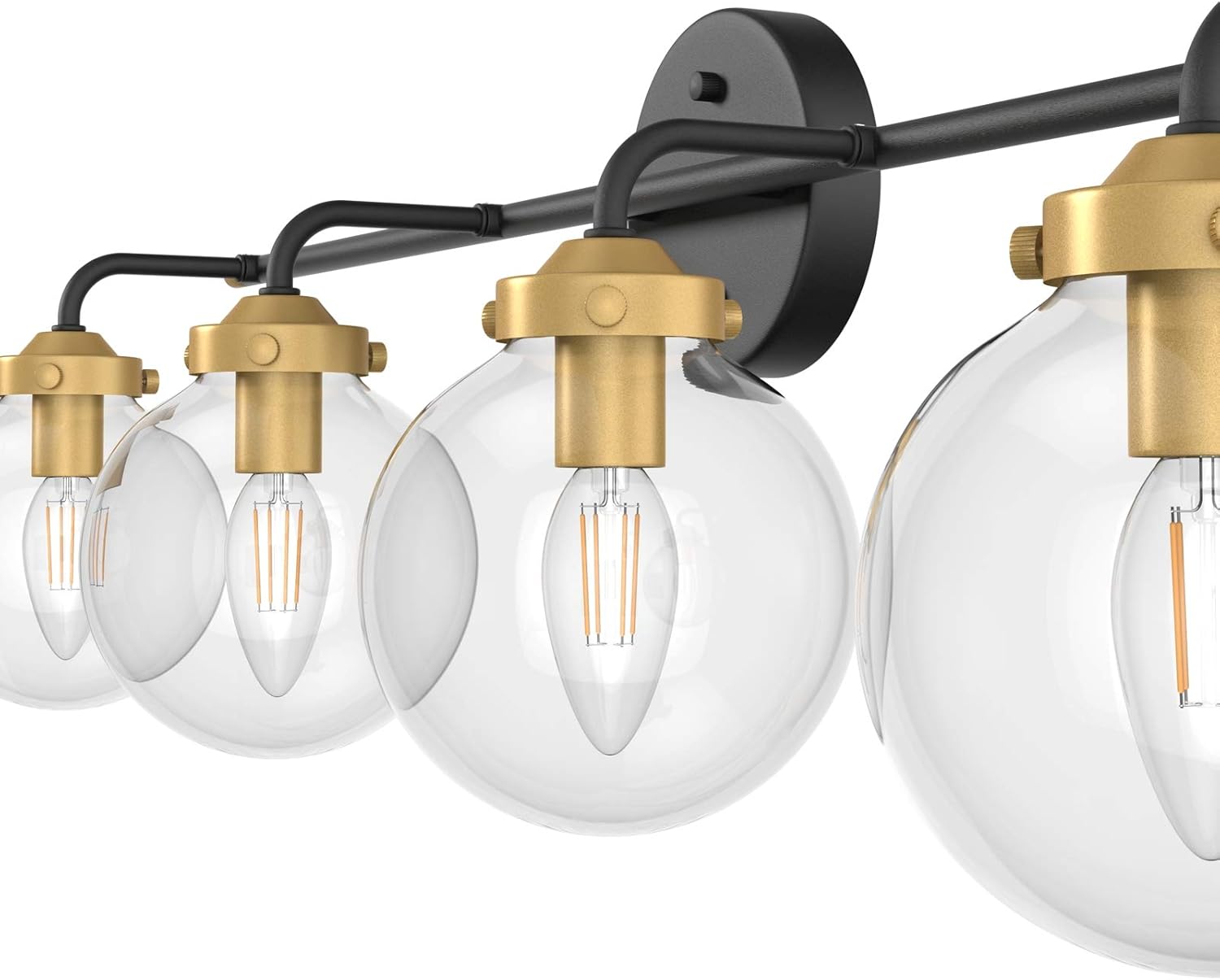 Rustic Industrial Wall Light Fixture 4-Light Clear Glass Vintage Bathroom Vanity Lights Over Mirror, Black/Golden Modern Vanity Light for Bathroom (Exclude Bulb)