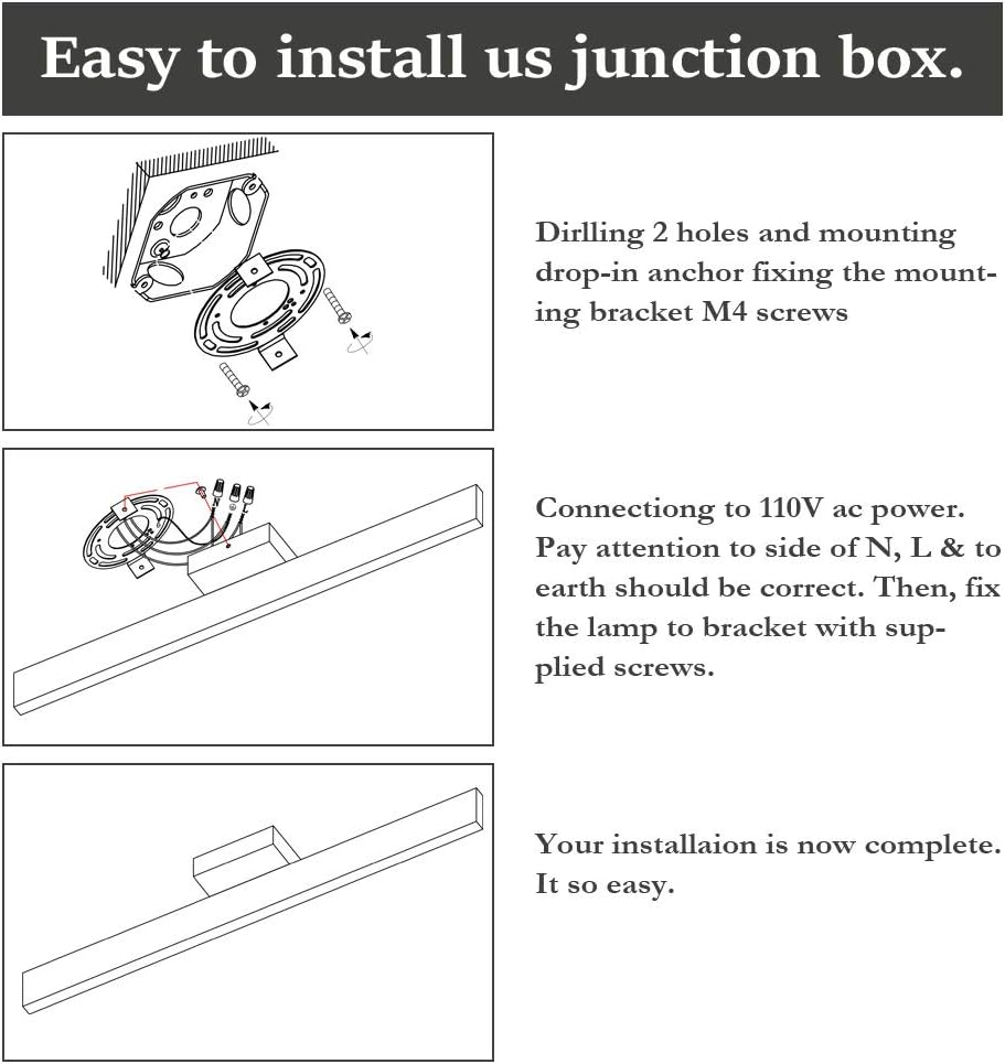 15.7 inch Modern LED Black Vanity Light 12W Frosted Aluminum for Bathroom Vanity Lighting Fixtures Cool White 6000K