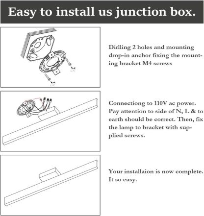 15.7 inch Modern LED Black Vanity Light 12W Frosted Aluminum for Bathroom Vanity Lighting Fixtures Cool White 6000K