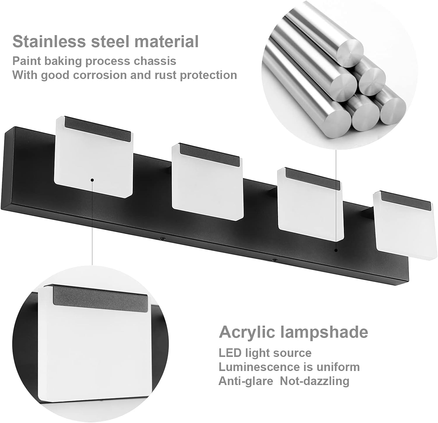 4 Light Black Bathroom Vanity Light Fixtures Acrylic Matte Black Vanity Light Fixtures LED Modern Bathroom Vanity Lights Over Mirror