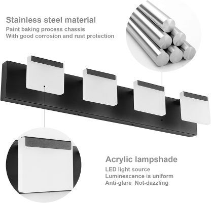 4 Light Black Bathroom Vanity Light Fixtures Acrylic Matte Black Vanity Light Fixtures LED Modern Bathroom Vanity Lights Over Mirror