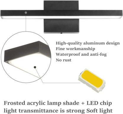 15.7 inch Modern LED Black Vanity Light 12W Frosted Aluminum for Bathroom Vanity Lighting Fixtures Cool White 6000K