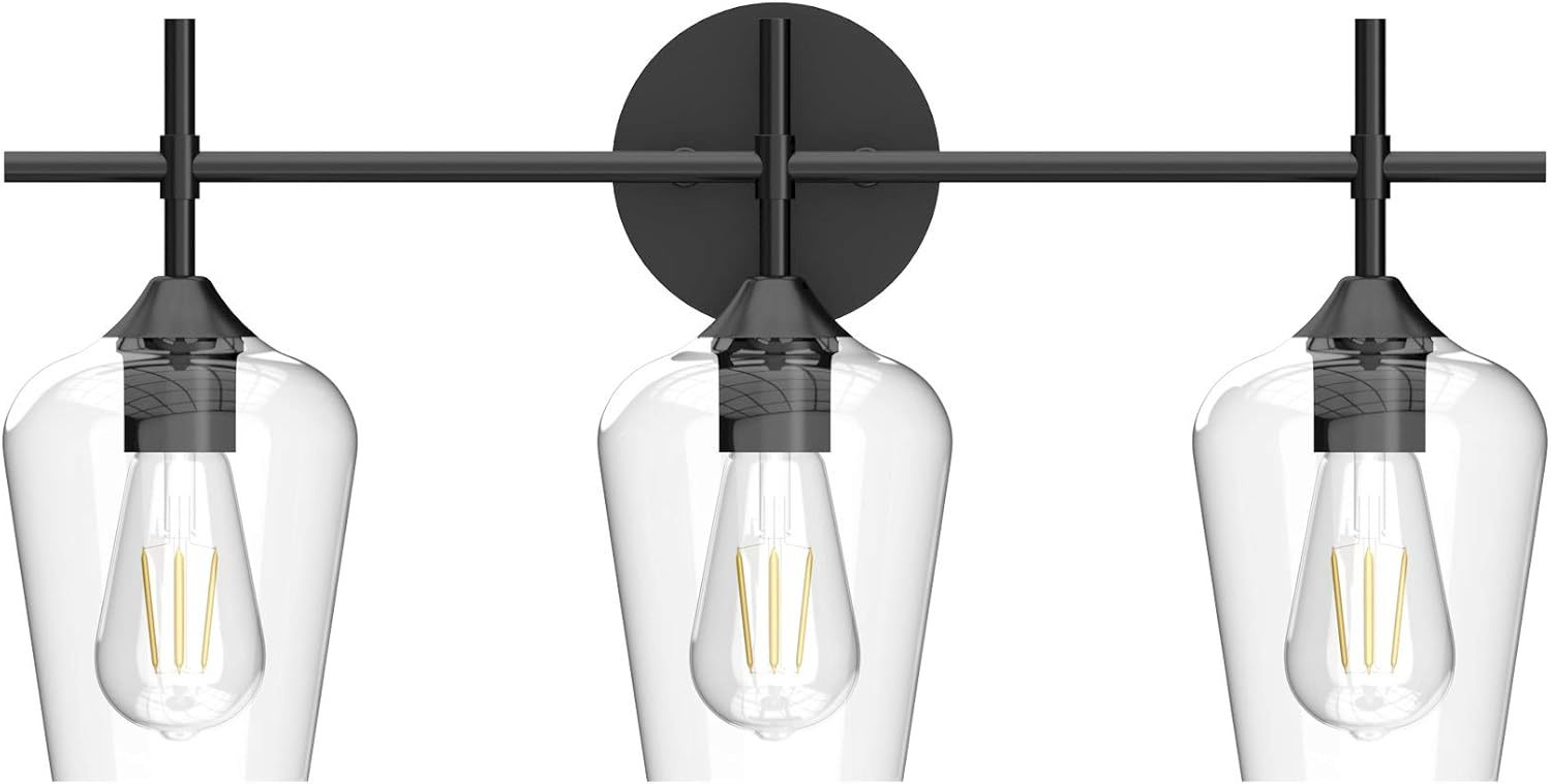 Industrial Bathroom Vanity Light Fixtures 3-Lights Matte Black with Clear Glass Vintage Edison Wall Lamp Light Fixture for Bathroom