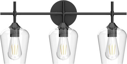 Industrial Bathroom Vanity Light Fixtures 3-Lights Matte Black with Clear Glass Vintage Edison Wall Lamp Light Fixture for Bathroom