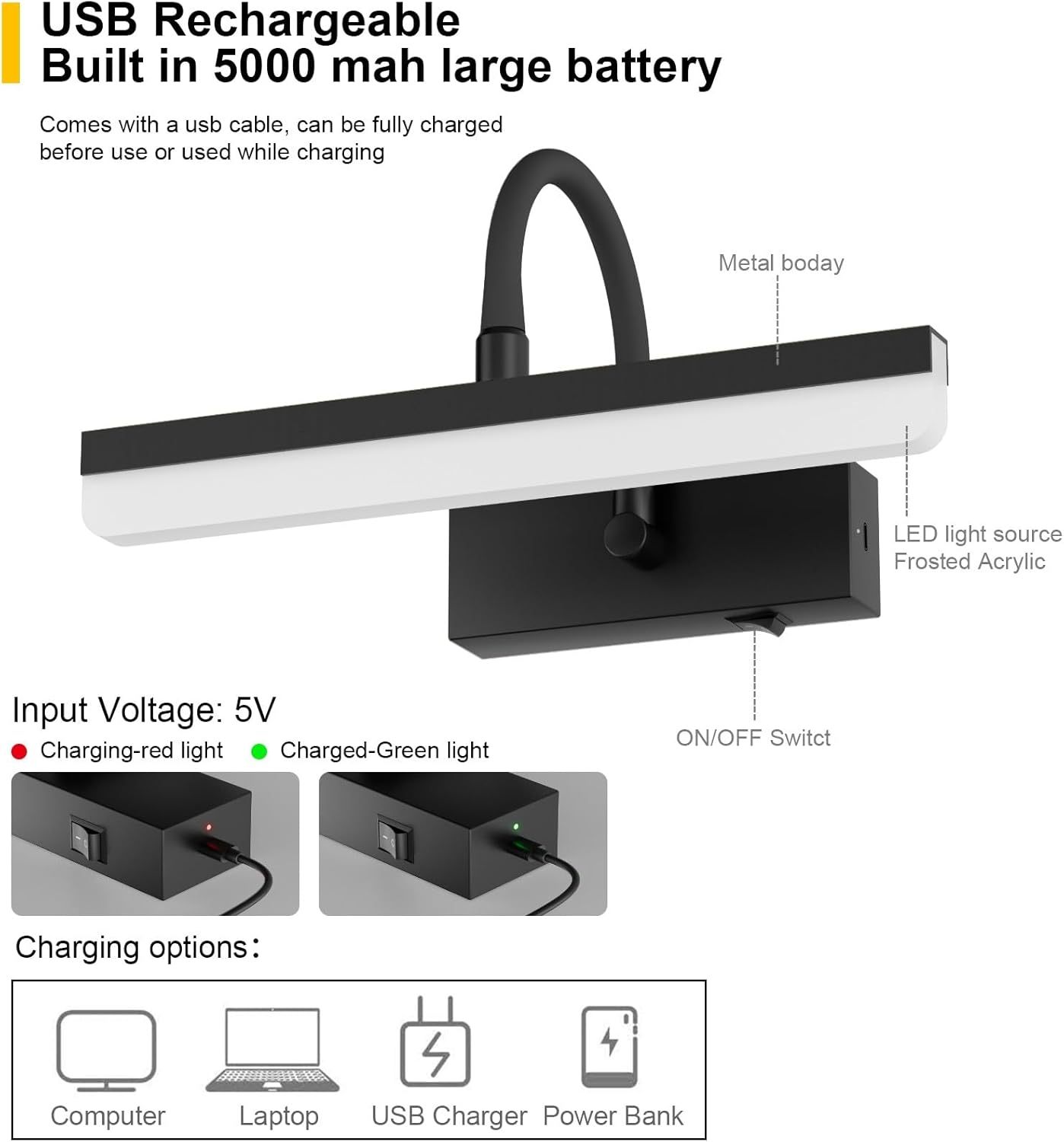 Picture Light Battery Operated LED Dimmable Painting Light with Remote, Rotatable Light Tube with 3 Lighting Modes, Dimmable Display Light with Timer for Painting Picture Frame Portrait Art